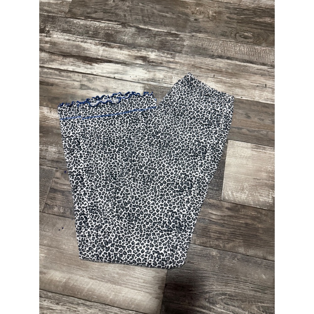 Leopard Print Pajama Pants Blue Lettuce Edge Trim Women Small Animal Print Sleep